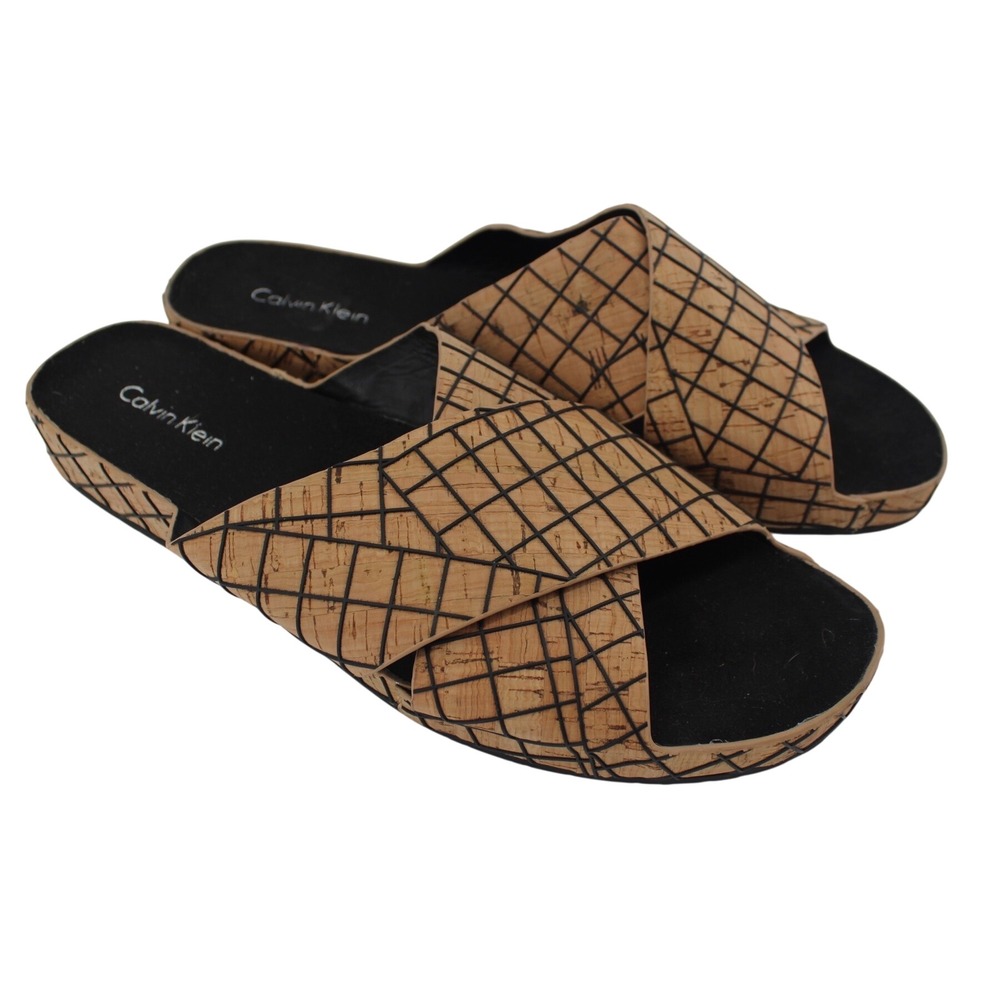 Calvin Klein Womens Cork Platform Slide Sandals Tan Summer Girly Kitten Modrn